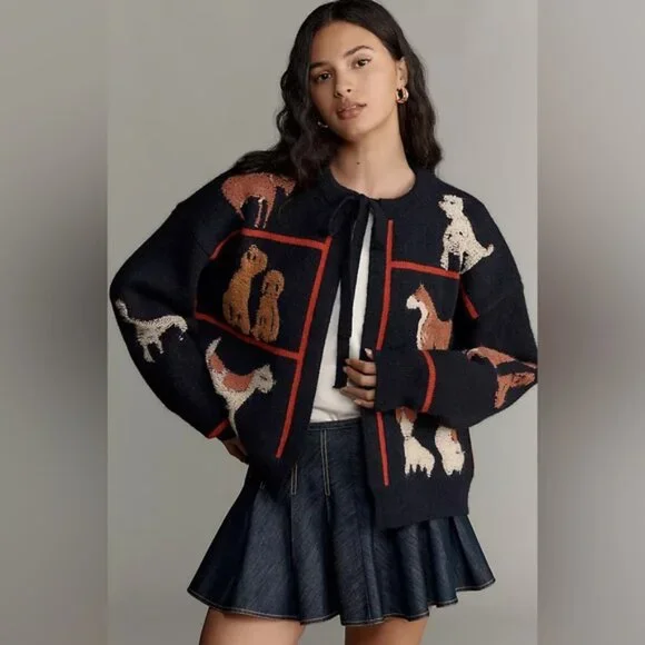 Anthropologie Maeve Dogs Tie-Front Cardigan Sweater NWT - Picture 1 of 4